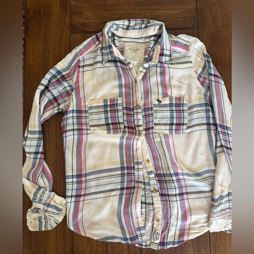 Abercrombie & Fitch Plaid Shirt - White, Pink, Blue